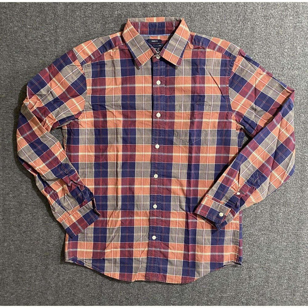 GAP Mens Long Sleeve Casual Button Up Shirt  Tall Red Blue Plaid Linen Size M